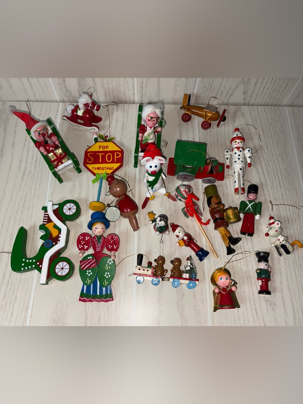 Vintage Christmas Wooden Ornaments Santa Lot 70 Ornaments!